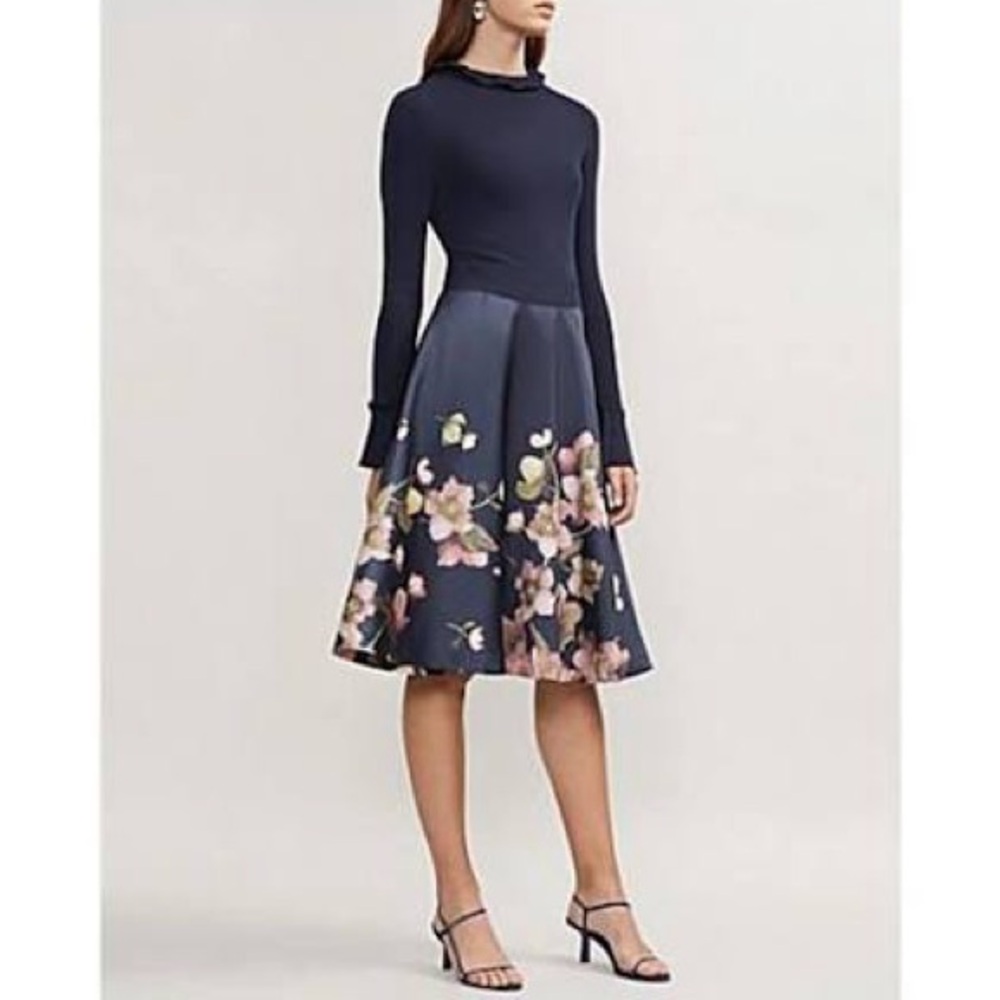 Ted Baker Navy Floral Midi Dress
